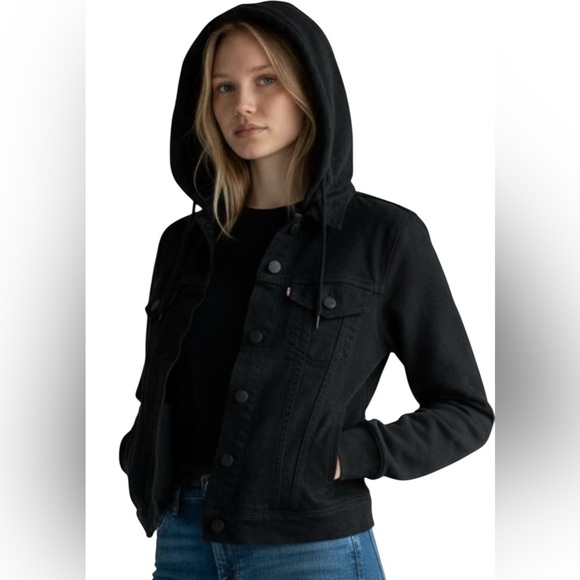 Levi's Jackets & Blazers - Levi's Black Women's Trucker Jean Jacket, hybrid, sweatshirt sleeves, hoody, XS